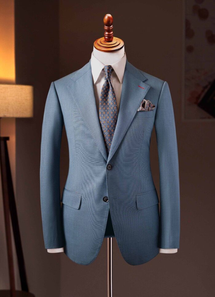 Adam Store Solid Light Blue Single-Breasted Notch Lapel Blazer - AV315